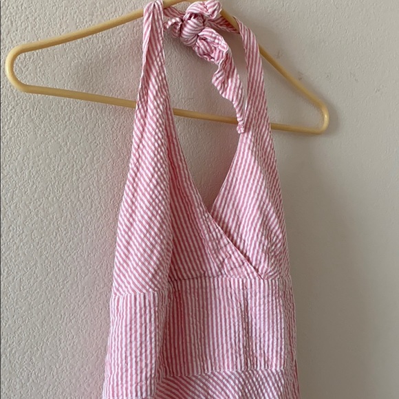 Pink Striped Halter Fit and Flare Dress - Picture 3 of 5